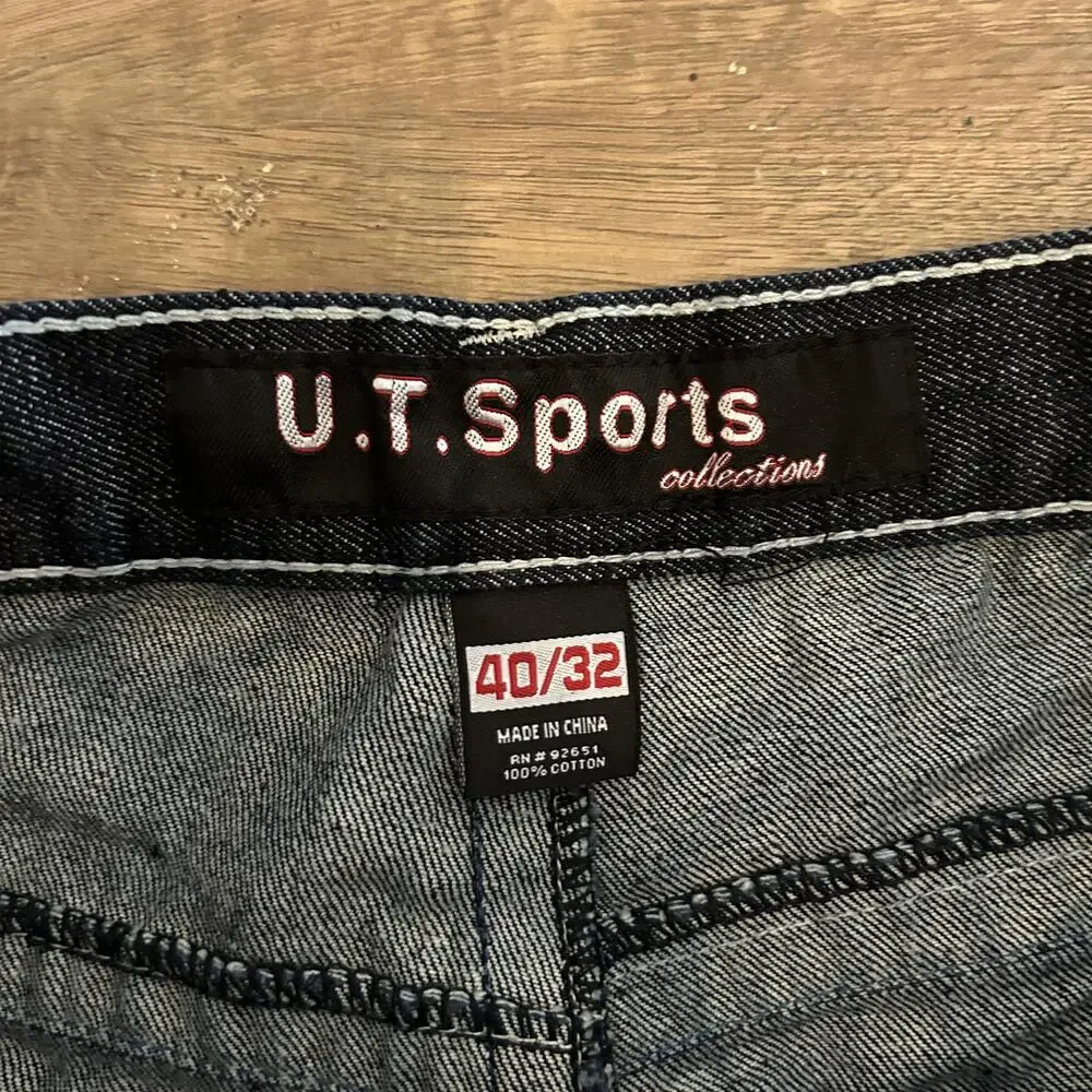 U.T. Sports Jeans Mens 40 Blue Dark Wash Relaxed Fit Straight Denim 5 Pocket
